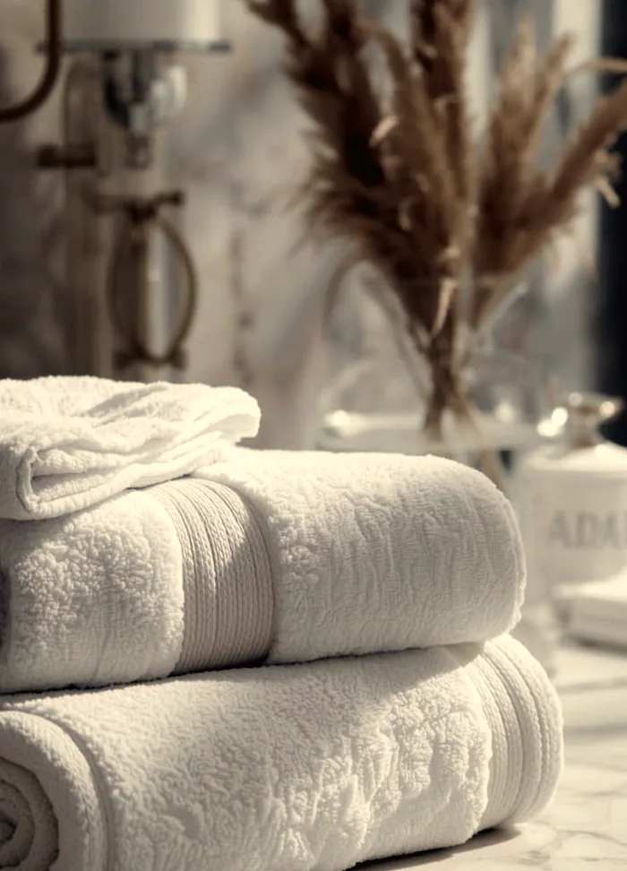 Toallas blancas de spa apiladas